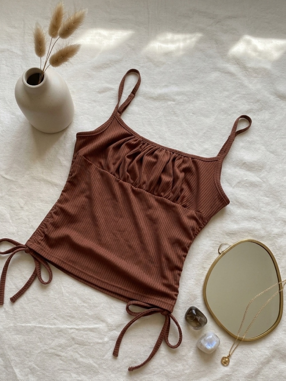 SHEIN Brown Fitted Ribbed Cropped Tank Small